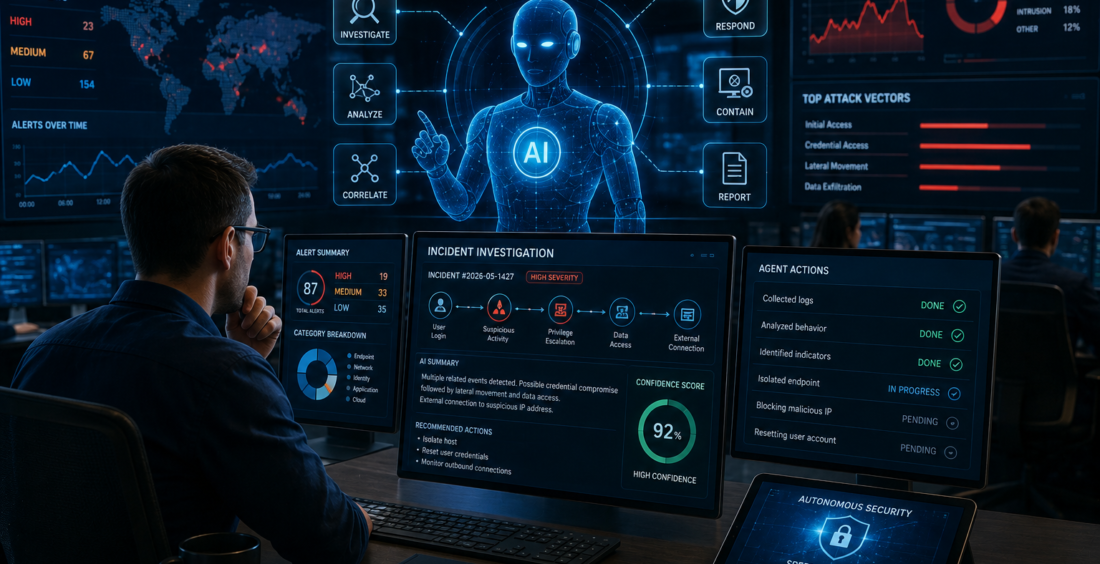 Autonomous cybersecurity AI agents in a security operations center