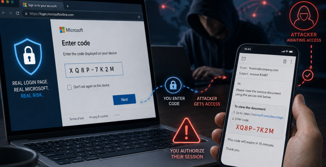 Device code phishing cybersecurity attack